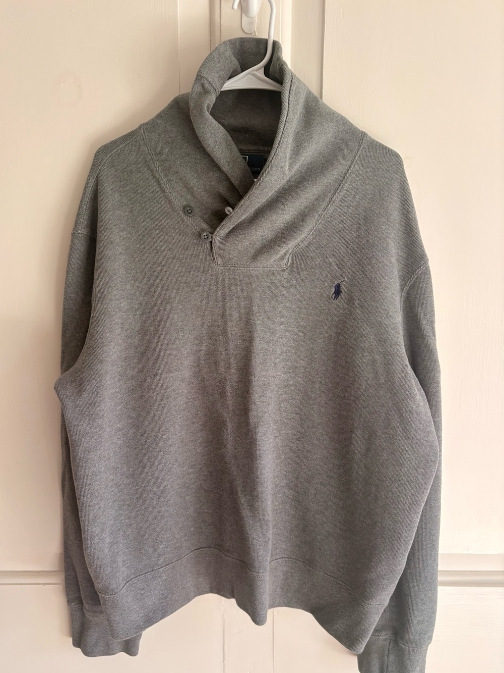 Vintage Polo Ralph Lauren Light Gray Cowl Neck Cardigan Sweatshirt Pullover XL